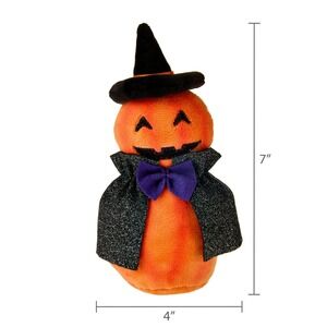 Plush Pumpkin Witch Tabletop Decor, Orange & Black, 6.75", Halloween by Way To C